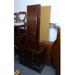 MODERN MAHOGANY FINISH TWO DOOR WARDROBE AND MATCHING LOW CHEST OF 3 DRAWERS