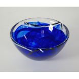 KOSTA BODA BLUE STAINED GLASS DISH, of steep sided form, heightened in white and black, 3 1/4" (8.