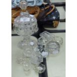 ELEVEN VICTORIAN GLASS SALTS AND A CUT GLASS PEDESTAL SWEET MEAT DISH AND DOMED COVER (FINIAL A.F.)