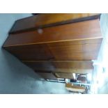 LIGHT OAK SMALL TWO DOOR HANG WARDROBE AND MATCHING DRESSING CHEST AND A TEAK HALL WARDROBE