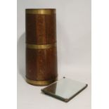 BRASS BANDED COOPERED OAK STICK STAND of a tapered cylindrical form 2' (61 cm) high and a small