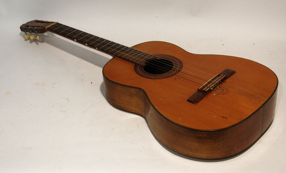 MID 20th CENTURY SPANISH SIX STRING ACOUSTIC GUITAR labelled 'Hijo de Vicente Tatay SRC Valencia