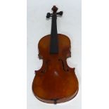 POSSIBLY FRENCH, LATE 19th CENTURY VIOLIN with 14 3/16" (36.1cm) two piece back, IN CASE with TWO