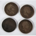 FOUR GEO III SILVER CROWN COINS ALL BADLY WORN circa 1818 and 1820 (4)