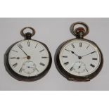 MID VICTORIAN SILVER CASED OPEN FACE POCKET WATCH with key wind movement having white enamel Roman