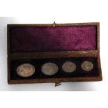BOXED SET OF VICTORIAN SILVER MAUNDY MONEY 1881. the four silver coins for 4 pence, 3 pence , 2