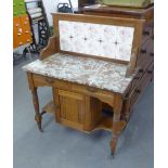 VICTORIAN WALNUTWOOD WASHSTAND, WITH RAISED TILE BACK, MARBLE TOP, TWO FRIEZE DRAWERS AND CUPBOARD