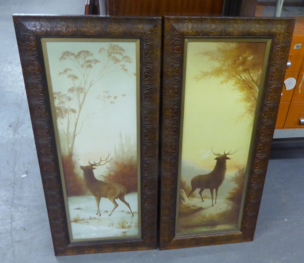 PAIR OF 'MONARCH OF THE GLEN' COLOUR PRINTS 34 1/2" X 11" in carved and moulded oak frames (2)