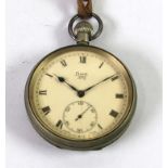 A LIMIT NO 2 SWISS METAL CASED POCKET WATCH, with keyless movement, white Roman dial