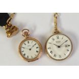 AMERICAN WALTHAM WATCH CO. GOLD PLATED CASED LADY'S FOB WATCH with keyless movement, roman