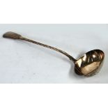 GEORGE IV SILVER LARGE SOUP LADLE, fiddle and shell pattern with gilt bowl, 13" maker William