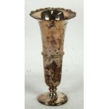 SILVER LARGE TRUMPET SHAPED FLOWER VASE, the rim with scroll embossed border, the plain body with