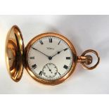 WALTHAM GILT METAL CASED HUNTER POCKET WATCH with self wind movement (working) having white enamel