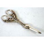 PAIR OF SILVER COLOURED METAL GRAPE SCISSORS, of typical form with rope twist handles and scrollwork
