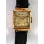 LADY'S MOSLA, SWISS 18CT GOLD WRIST WATCH with 17 jewel incabloc movement, small square Arabic dial,