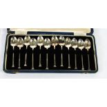 SET OF TWELVE SILVER SEAL TOP TEASPOONS, in case, Birmingham 1933