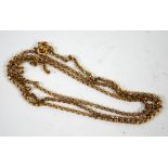 9ct GOLD BELCHER CHAIN NECKLACE, with ring clasp, 33" long, 8.8gms