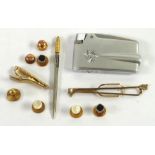 VICTORIAN 9CT GOLD DRESS STUD with engraved top, Birmingham 1895, .7 gms pair of rolled gold dress
