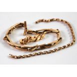 LADY'S 9CT GOLD EXPANDABLE WATCH STRAP; and two gold coloured metal SECTION OF CHAIN, 11.9 gms in