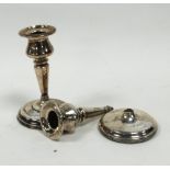PAIR OF EDWARD VII ARTS AND CRAFTS SILVER DWARF CANDLESTICKS, each with urn shaped sconces, tapering