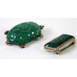 GERMAN STERLING SILVER TURTLE FORM BROOCH with green stone and marcasite and another BROOCH of