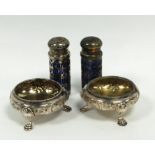 PAIR OF ELECTROPLATED OPEN SALTS by Elkington and Co., of typical form with beaded border, gilt
