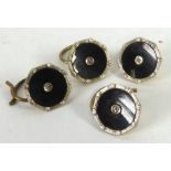 SET OF FOUR 18ct GOLD OCTAGONAL DRESS BUTTONS, each with a black onyx top set with a tiny centre