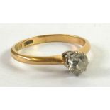 GOLD RING CLAW SET WITH AN OLD CUT BRILLIANT DIAMOND, approximately .45ct, 2.3gms