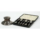 GEORGE V CASED SET OF SIX SILVER COFFEE SPOONS, with pointy tops, Birmingham 1925, TOGETHER WITH A