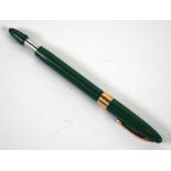 SHEAFFER FOUNTAIN PEN, snorkel filling with green plastic case and screw off top with gold plated