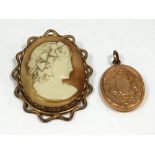 VICTORIAN OVAL SHELL CAMEO BROOCH, depicting a female head, in pinchbeck wavy edge frame, with