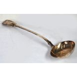 VICTORIAN SILVER LARGE SOUP LADLE, fiddle handled with gilt bowl, 12 1/2" long, London 1841, 6 oz