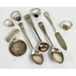 MIXED LOT OF SILVER, COMPRISING; TWO TEASPOONS, condiment spoon, 'The Society of Dyers and