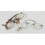 TWO PAIRS OF PINCE-NEZ; one with safety chain, in one spectacle case (2)