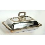 WALKER AND HALL EP OBLONG ENTREE DISH AND COVER, with removable handle, gadroon borders, 10 1/2"