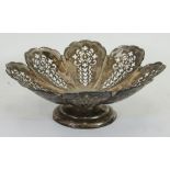 VICTORIAN PIERCED SILVER CAKE DISH, of footed form wit eight petal shaped panels with scroll pierced