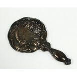 EDWARD VII ART NOUVEAU EMBOSSED SILVER HAND MIRROR, of typical form with circular bevel edged plate,