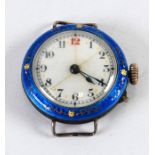 LADY'S EARLY 20th CENTURY SILVER WRISTWATCH with mechanical movement, white porcelain arabic dial,
