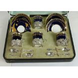 EDWARDIAN CASED SET OF FOUR COPELAND SPODE PORCELAIN COFFEE CUPS AND SAUCERS with silver stamped and