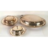 ELECTROPLATED CIRCULAR MUFFIN DISH with two handled cover, TOGETHER WITH AN OVAL TWO HANDLED