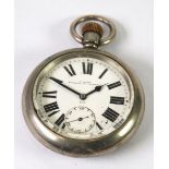 EARLY 20th CENTURY FURNESS RAILWAY WHITE METAL CASED, OPEN FACE POCKET WATCH with Roman numerals and