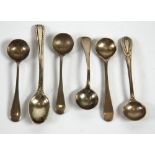 FIVE SILVER SMALL CONDIMENT SPOONS, and ANOTHER slightly larger, unmarked 10z (6)