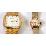 14K GOLD CASED VULCAN LADY'S WRISTWATCH on gilt metal bracelet and a Rotary gilt metal GENTLEMAN'S