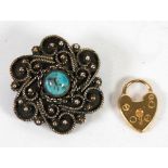 A GREEK HAND MADE SILVER (800 standard) FILIGREE DECORATED WHORL PATTERN BROOCH/PENDANT set with