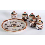 SET OF SIX PERRIER ET FILS, 3 Bd RASPAIL, PARIS, FRENCH FAIENCE POTTERY SMALL PRESERVE JARS AND