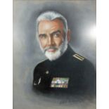 LESTER ALVAREZ PASTEL DRAWING ON COLOURED PAPER 1/4 length portrait of Sean Connery in Naval uniform