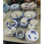 BLUE AND WHITE WARES TO INCLUDE; ROYAL ALBERT 'CONNOISSEUR' TEA SET FOR FOUR PERSONS, VARIOUS PLATES