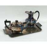 WALKER AND HALL ELECTROPLATED TEAPOT, of rounded oblong form with black angular scroll handle and