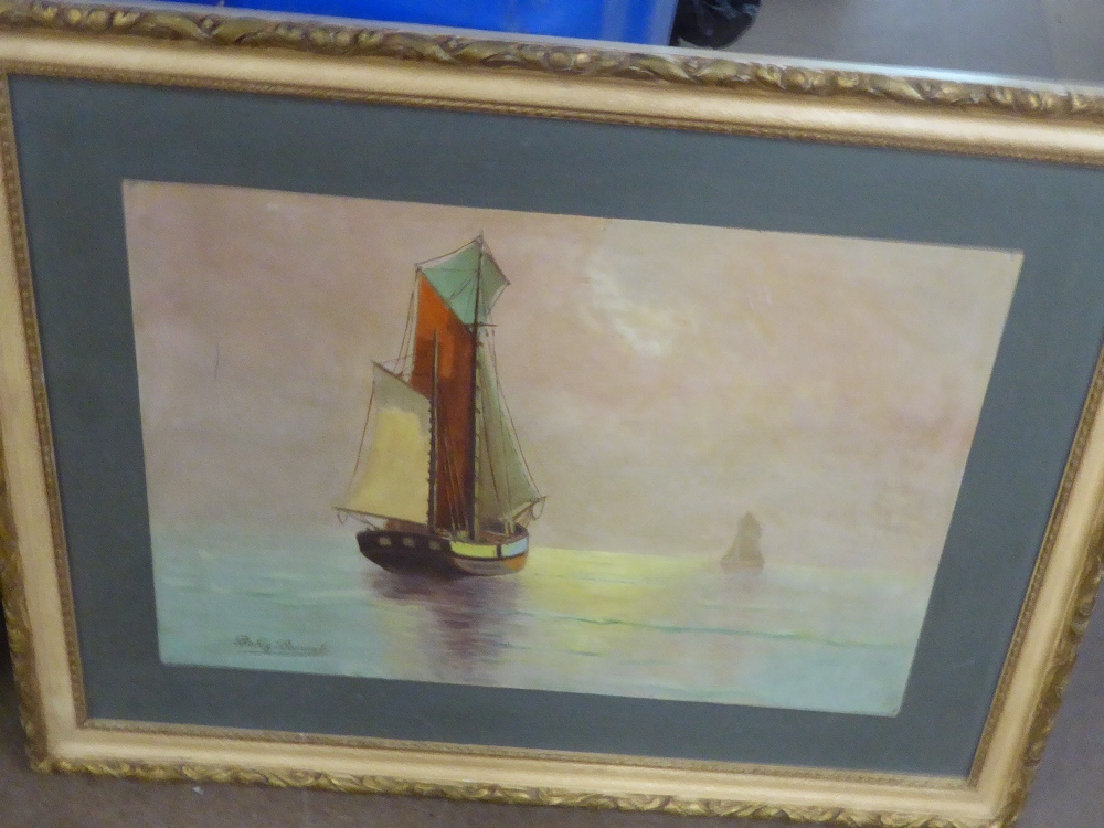 BAHIG BARNOUB (?) (twentieth century) OIL PAINTING Sailing boats on calm waters 15" x 22" (38.1cm - Bild 6 aus 6