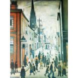 L. S. LOWRY UNSIGNED LIMITED EDITION COLOUR PRINT 'An Organ Grinder' This reproduction is one of